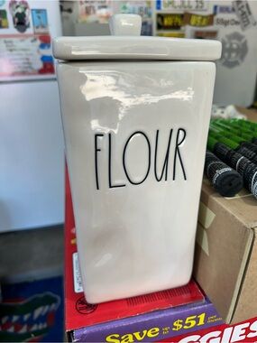 Rae Dunn White Ceramic Flour Canister with Black Lettering